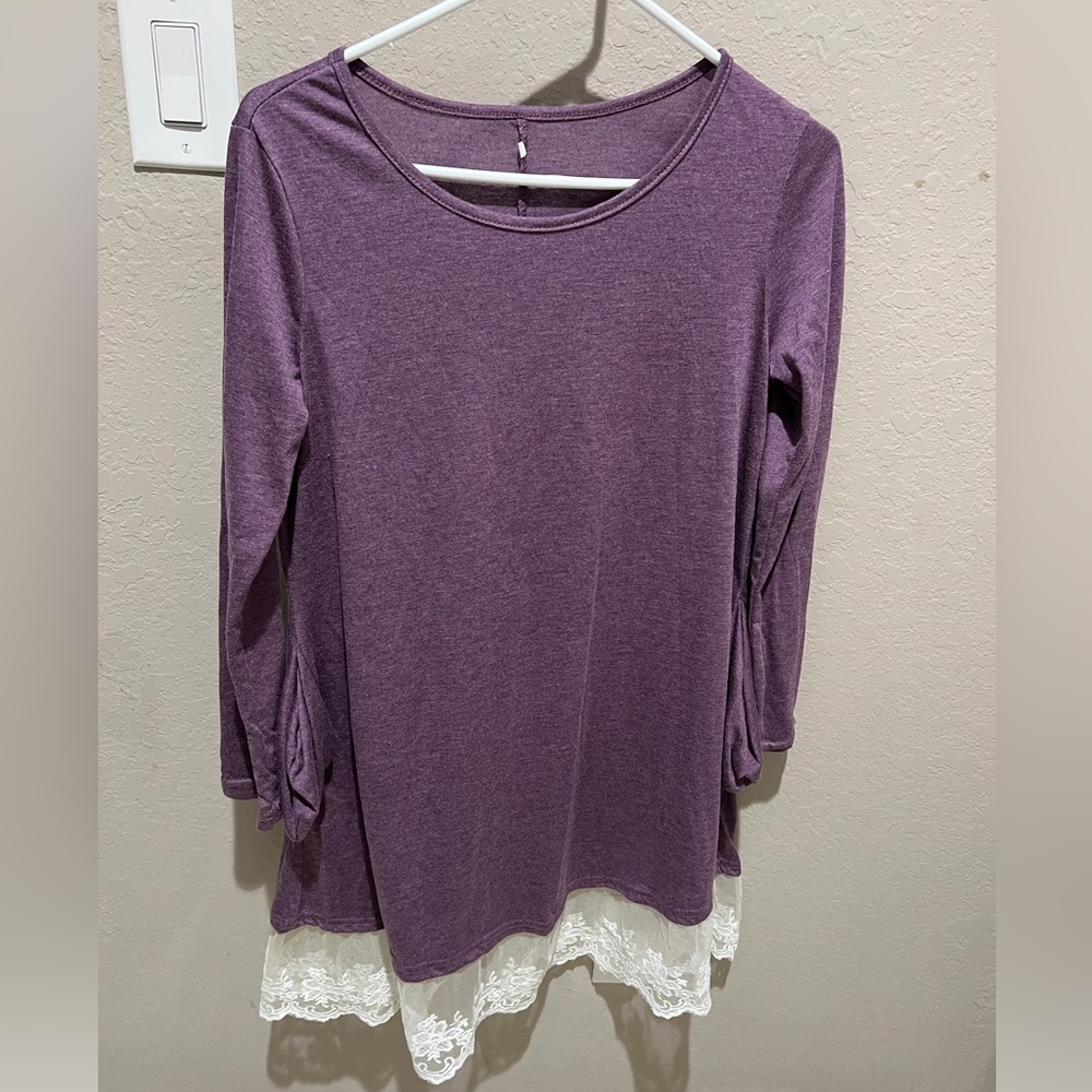 Purple long sleeve dress with lace detail